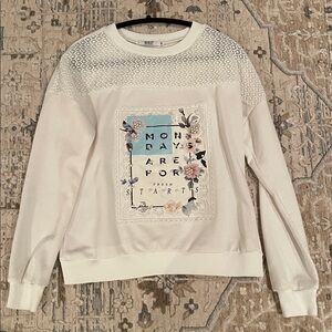 White Textured Sweatshirt with Graphic Design